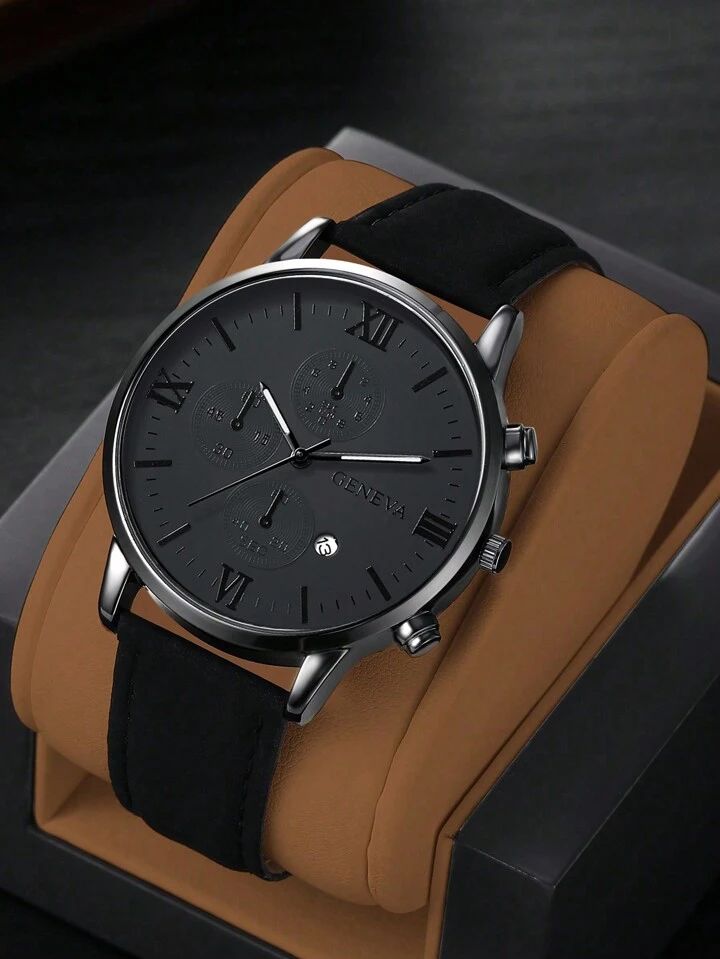 1pc Men's Fashionable Round Quartz